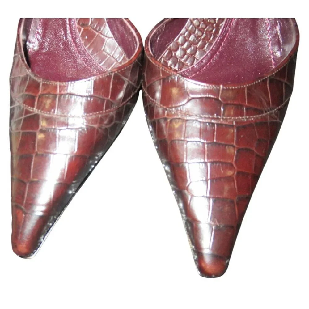 Via Spiga Belladama Crocco Aragon Embossed Italian Leather Pointed Toe Heels 7